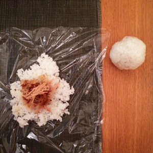 Onigiri with pork and sauerkraut